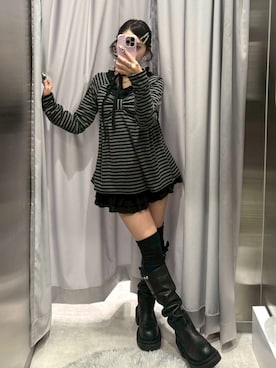 「ハイソックス」｜Never mind the XU / Chikashitsu+さん（レディース・153cm）の春コーディネート