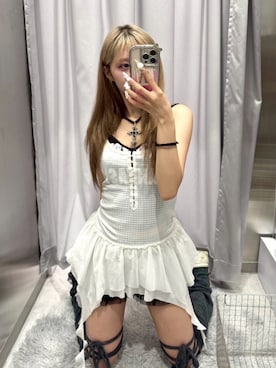 「アイテム（チュニック）」を使った、Never mind the XU / Chikashitsu+さん（レディース・153cm）の夏コーディネート
