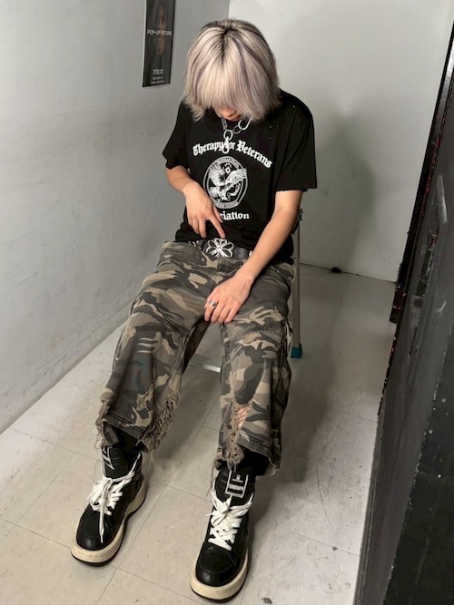 パンツ JIMWAG Damage gradation half pants XU（エックスユー）の「【XU】camouflage damage half pants