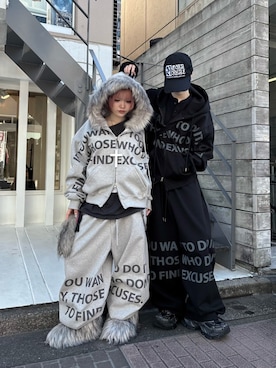 「アイテム（ライダースジャケット）」を使った、Never mind the XU / Chikashitsu+さん（レディース・152cm）の秋コーディネート