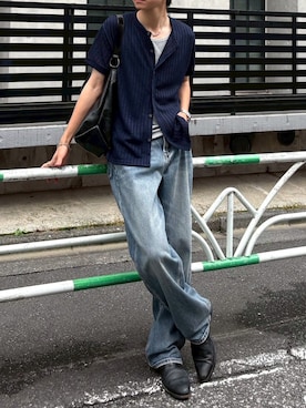 「Never mind the XU / Chikashitsu+（ネバーマインド ザ エックスユー / チカシツプラス）の【HAH ARCHIVE】Contour Belted Bag（Faux Leather） / 【ハーアーカイブ】コントゥアベルテッドワンショルダーバッグ（フェイクレザー）（ショルダーバッグ、ブラック系）」を使った、Never mind the XU / Chikashitsu+さん（レディース・150cm）の夏コーディネート