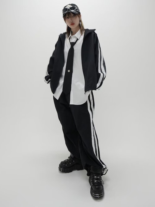 Chikashitsu+ youllオーバーサイズ ダウントラックジャケット セール】【Chikashitsu +】over sized set up side line track blouson
