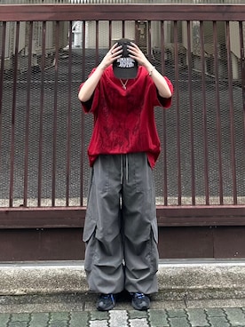 「NOMANUAL（NOMANUAL）のアイテム（帽子）」を使った、Never mind the XU / Chikashitsu+さん（レディース・161cm）の夏コーディネート