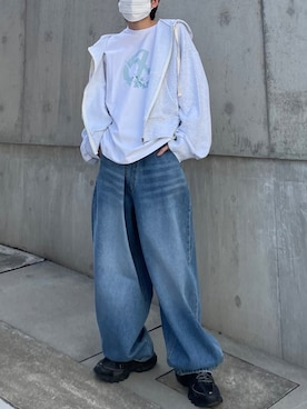 「Chikashitsu +（チカシツプラス）のアイテム（パーカー）」を使った、Never mind the XU / Chikashitsu+さん（メンズ・170cm）の春コーディネート