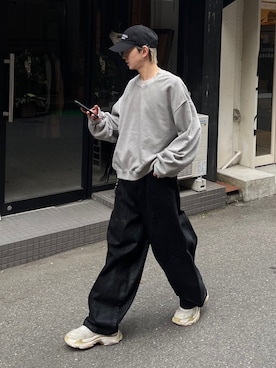 「Chikashitsu +（チカシツプラス）のアイテム（スウェット）」を使った、Never mind the XU / Chikashitsu+さん（メンズ・174cm）の冬コーディネート