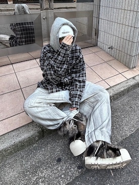 「NOMANUAL（NOMANUAL）のアイテム（帽子）」を使った、Never mind the XU / Chikashitsu+さん（レディース・167cm）の秋コーディネート