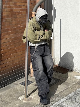 「XU（エックスユー）のアイテム（パンツ）」を使った、Never mind the XU / Chikashitsu+さん（メンズ・170cm）の冬コーディネート