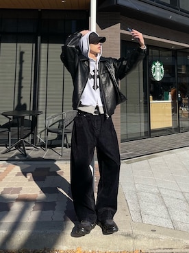 「Chikashitsu +（チカシツプラス）のアイテム（ブルゾン）」を使った、Never mind the XU / Chikashitsu+さん（メンズ・180cm）の冬コーディネート