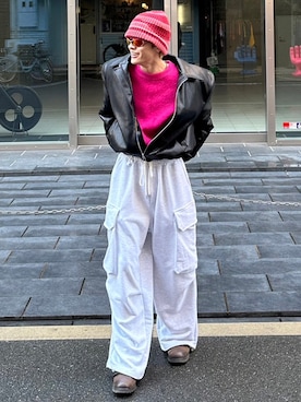 「Chikashitsu +（チカシツプラス）のアイテム（ニット/セーター）」を使った、Never mind the XU / Chikashitsu+さん（メンズ・180cm）の冬コーディネート