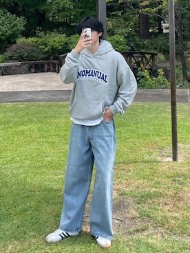 「NOMANUAL（NOMANUAL）のアイテム」を使った、Never mind the XU / Chikashitsu+さん（メンズ・183cm）の秋コーディネート