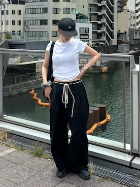 「Chikashitsu +（チカシツプラス）のアイテム（Tシャツ/カットソー）」を使った、Never mind the XU / Chikashitsu+さん（レディース・160cm）の夏コーディネート
