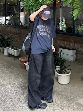 「NOMANUAL（NOMANUAL）のアイテム（帽子）」を使った、Never mind the XU / Chikashitsu+さん（レディース・161cm）の春コーディネート