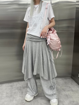 「Never mind the XU / Chikashitsu+（ネバーマインド ザ エックスユー / チカシツプラス）のアイテム（ネックレス）」を使った、Never mind the XU / Chikashitsu+さん（レディース・165cm）の夏コーディネート