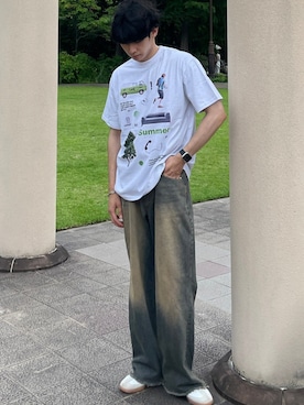 「XU（エックスユー）のアイテム（パンツ）」を使った、Never mind the XU / Chikashitsu+さん（メンズ・183cm）の夏コーディネート