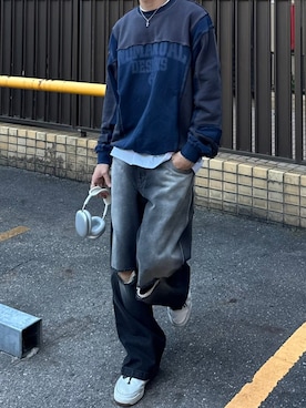 「NOMANUAL（NOMANUAL）のアイテム（スウェット）」を使った、Never mind the XU / Chikashitsu+さん（メンズ・182cm）の秋コーディネート