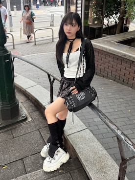 「BLACKPURPLE（ブラックパープル）のアイテム」を使った、Never mind the XU / Chikashitsu+さん（レディース・158cm）の秋コーディネート