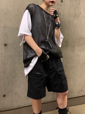 「SINCITY（シンシティ）のアイテム」を使った、Never mind the XU / Chikashitsu+さん（レディース・154cm）の夏コーディネート