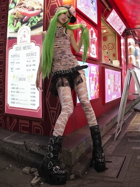 「YIKAI LABORATORY（イカイラボラトリー）の【YIKAI LABORATORY】antiue 00ring  calfskin  belt  / 【イカイラボラトリー】アンティークリングレザーベルト＜着用動画あり＞（ベルト、ブラック系）」を使った、Never mind the XU / Chikashitsu+さん（レディース・150cm）の夏コーディネート