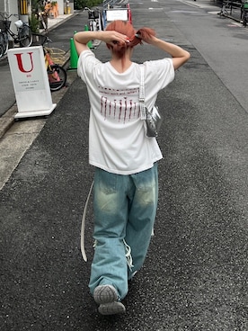 「Chikashitsu +（チカシツプラス）のアイテム（Tシャツ/カットソー）」を使った、Never mind the XU / Chikashitsu+さん（メンズ・178cm）の夏コーディネート