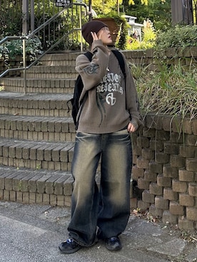 「NOMANUAL（NOMANUAL）のアイテム（帽子）」を使った、Never mind the XU / Chikashitsu+さん（レディース・161cm）の秋コーディネート