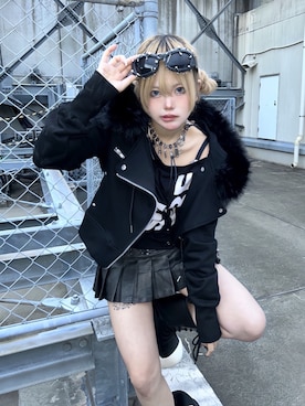 「アイテム（ライダースジャケット）」を使った、Never mind the XU / Chikashitsu+さん（レディース・153cm）の冬コーディネート