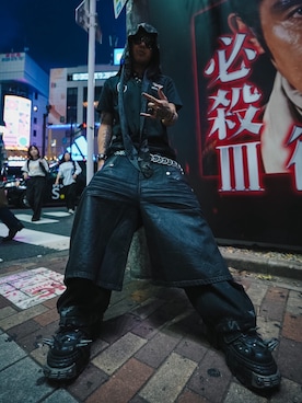 「YIKAI LABORATORY（イカイラボラトリー）の【YIKAI LABORATORY】antiue 00ring  calfskin  belt  / 【イカイラボラトリー】アンティークリングレザーベルト＜着用動画あり＞（ベルト、ブラック系）」を使った、Never mind the XU / Chikashitsu+さん（レディース・150cm）の夏コーディネート