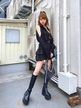 「Never mind the XU / Chikashitsu+（ネバーマインド ザ エックスユー / チカシツプラス）のアイテム」を使った、Never mind the XU / Chikashitsu+さん（レディース・160cm）の夏コーディネート