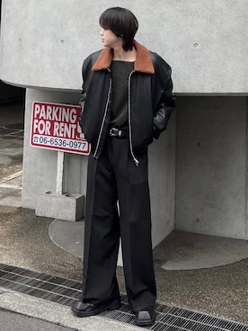 「Chikashitsu +（チカシツプラス）のアイテム（スラックス）」を使った、Never mind the XU / Chikashitsu+さん（メンズ・174cm）の春コーディネート