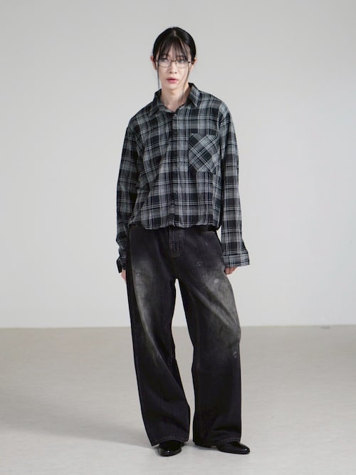 ブラウス シャツ CROPPED CHECK SHIRTS レディース メンズ ブラウス シャツ See-through check cropped shirt / シースルー