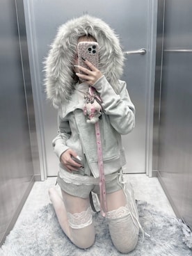 「アイテム（ライダースジャケット）」を使った、Never mind the XU / Chikashitsu+さん（レディース・152cm）の冬コーディネート