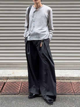 「Chikashitsu +（チカシツプラス）の【Chikashitsu +】wave design sheer cardigan / 【チカシツプラス】ウェーブデザインシアーカーディガン＜着用動画あり＞（カーディガン/ボレロ、グレー系）」を使った、Never mind the XU / Chikashitsu+さん（レディース・150cm）の秋コーディネート