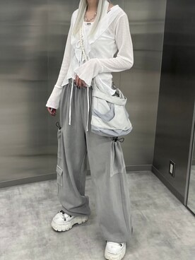 「FLAREUP（フレアアップ）のアイテム（バッグ）」を使った、Never mind the XU / Chikashitsu+さん（レディース・165cm）の夏コーディネート