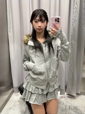 「アイテム（パーカー）」を使った、Never mind the XU / Chikashitsu+さん（レディース・153cm）の秋コーディネート