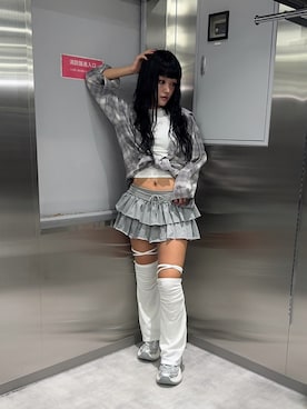 「アイテム（レッグウォーマー）」を使った、Never mind the XU / Chikashitsu+さん（レディース・165cm）の秋コーディネート