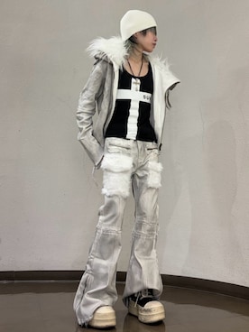 「アイテム（ニットキャップ/ビーニー、ホワイト系）」を使った、Never mind the XU / Chikashitsu+さん（メンズ・160cm）の夏コーディネート