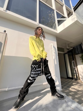 「Never mind the XU / Chikashitsu+（ネバーマインド ザ エックスユー / チカシツプラス）のアイテム」を使った、Never mind the XU / Chikashitsu+さん（メンズ・186cm）の春コーディネート