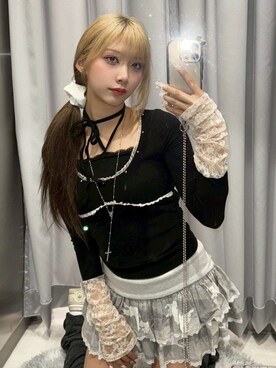 「CHERRYQUIRI（チェリーキュリー）のアイテム」を使った、Never mind the XU / Chikashitsu+さん（レディース・153cm）の秋コーディネート