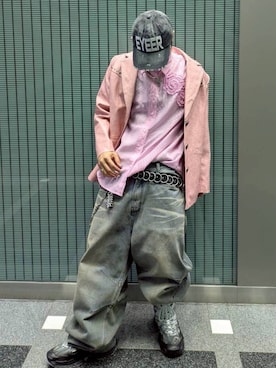 「YIKAI LABORATORY（イカイラボラトリー）の【YIKAI LABORATORY】antiue 00ring  calfskin  belt  / 【イカイラボラトリー】アンティークリングレザーベルト＜着用動画あり＞（ベルト、ブラック系）」を使った、Never mind the XU / Chikashitsu+さん（レディース・157cm）の春コーディネート