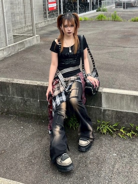 「黒コーデ」｜Never mind the XU / Chikashitsu+さん（レディース・154cm）の夏コーディネート