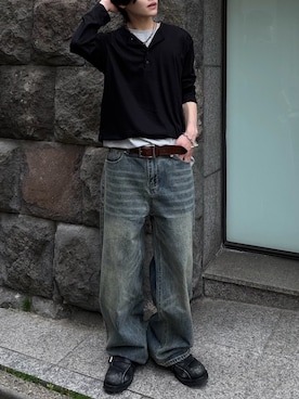 「Chikashitsu +（チカシツプラス）のアイテム（パンツ）」を使った、Never mind the XU / Chikashitsu+さん（メンズ・168cm）の春コーディネート