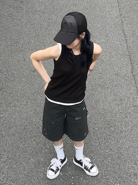 「NOMANUAL（NOMANUAL）のアイテム（帽子）」を使った、Never mind the XU / Chikashitsu+さん（レディース・168cm）の春コーディネート