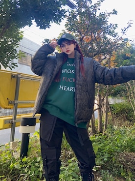 「SINCITY（シンシティ）のアイテム」を使った、Never mind the XU / Chikashitsu+さん（レディース・162cm）の冬コーディネート