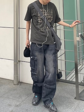 「NOMANUAL（NOMANUAL）のアイテム」を使った、Never mind the XU / Chikashitsu+さん（メンズ・180cm）の春コーディネート