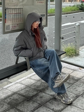 「Chikashitsu +（チカシツプラス）の【Chikashitsu +】super buggy denim pants（デニムパンツ）」を使った、Never mind the XU / Chikashitsu+さん（メンズ・178cm）の秋コーディネート