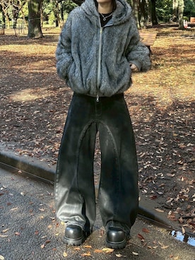 「Chikashitsu +（チカシツプラス）のアイテム（ブルゾン）」を使った、Never mind the XU / Chikashitsu+さん（メンズ・179cm）の冬コーディネート