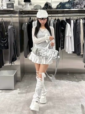 「アイテム（レッグウォーマー）」を使った、Never mind the XU / Chikashitsu+さん（レディース・153cm）の秋コーディネート