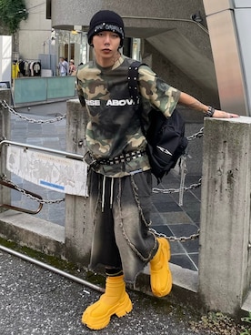 「XU（エックスユー）のアイテム（パンツ）」を使った、Never mind the XU / Chikashitsu+さん（メンズ・167cm）の夏コーディネート