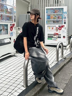 「Chikashitsu +（チカシツプラス）のアイテム（デニムパンツ）」を使った、Never mind the XU / Chikashitsu+さん（レディース・165cm）の夏コーディネート