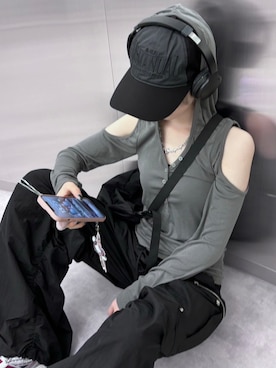 「NOMANUAL（NOMANUAL）のアイテム（帽子）」を使った、Never mind the XU / Chikashitsu+さん（レディース・165cm）の夏コーディネート