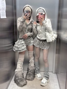 「アイテム（スウェットパンツ）」を使った、Never mind the XU / Chikashitsu+さん（レディース・152cm）の冬コーディネート